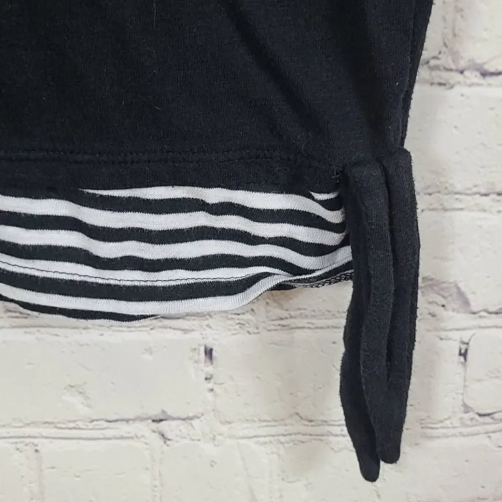 Justice Black Sequin Knit Top Stripe Hem Side Knot Tee Girls Size 10 Trendy Soft
